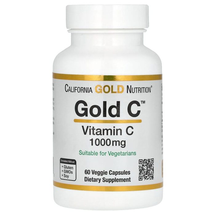 كاليفورنيا غولد نيوتريشن كبسولات فيتامين سي California Gold Nutrition Gold C USP Grade Vitamin C 1000 mg 60 Veggie Capsules