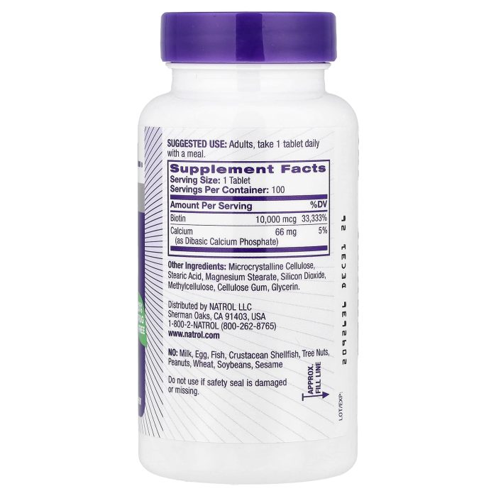 ناترول للشعر والأظافر بيوتين 10000 مكجم 100 قرص Natrol Biotin