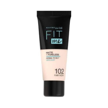 ميبلين فيت مي كريم اساس 102 مات اند بورليس 30مل Maybelline Fit Me Matte And Poreless Foundation