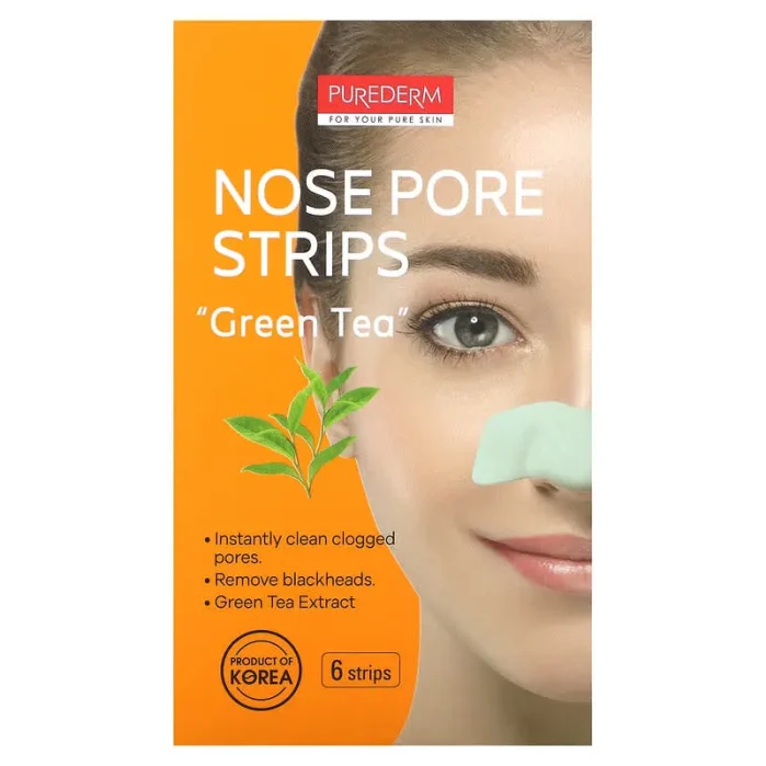 بيورديرم شرائط الانف بالشاي الاخضر 6 قطع Purederm Green Tea Nose Pore Strips