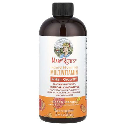 ماري روث سائل لنمو الشعر فيتامينات متعددة المعادن بالمانجو والخوخ 450مل MaryRuth's Liquid Morning Multivitamin + Hair Growth Peach Mango