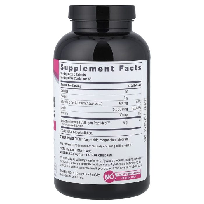 نيوسيل‏ بيبتيدات الكولاجين + فيتامين سي وبيوتين 270 قرص NeoCell Grassfed Collagen Peptides + Vitamin C & Biotin