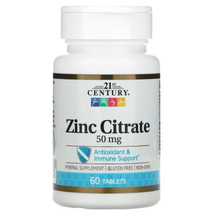 21 سينتري‏ سترات الزنك 50 ملجم 60 قرص 21st Century Zinc 50 mg (Citrate)