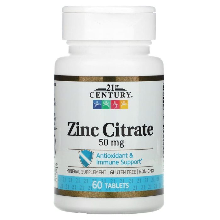 21 سينتري‏ سترات الزنك 50 ملجم 60 قرص 21st Century Zinc 50 mg (Citrate)